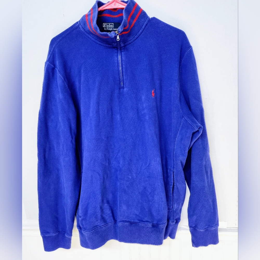 Polo Ralph Lauren Quarter Zip Sweater Adult Mens Large Blue Red Pony Vtg 0117